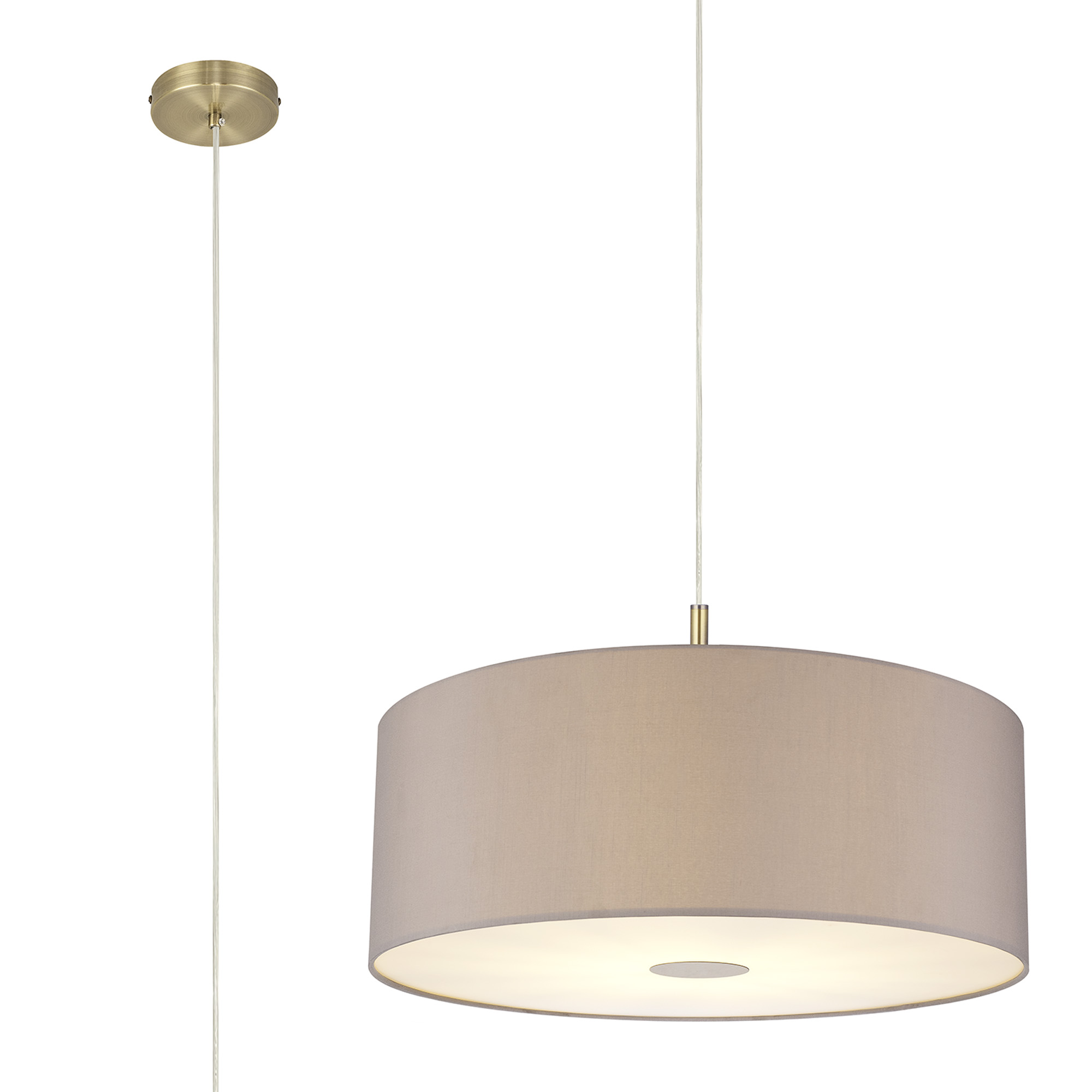 DK0238  Baymont 60cm Pendant 1 Light Antique Brass, Grey, Frosted Diffuser